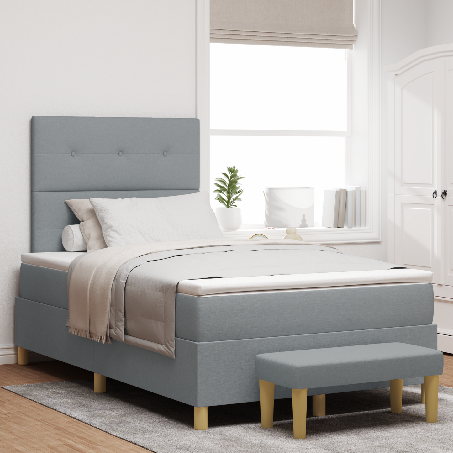 Box Spring Seng Med Madras Lysegrå 120 X 200 Cm Stof