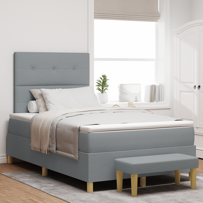 Box Spring Seng Med Madras Lysegrå 120 X 200 Cm Stof