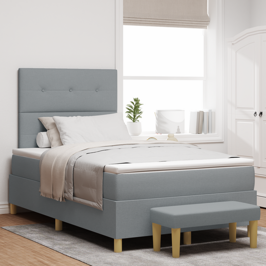 Box Spring Seng Med Madras Lysegrå 120 X 200 Cm Stof