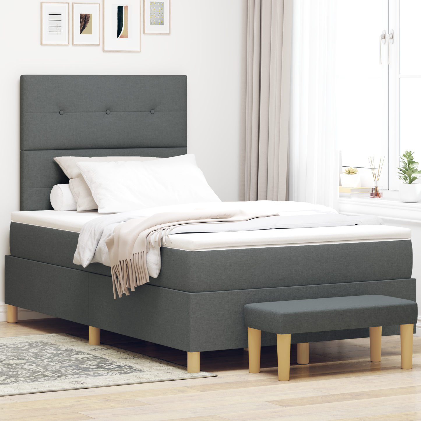Box Spring Seng Med Madras Mørkegrå 120 X 200 Cm Stof