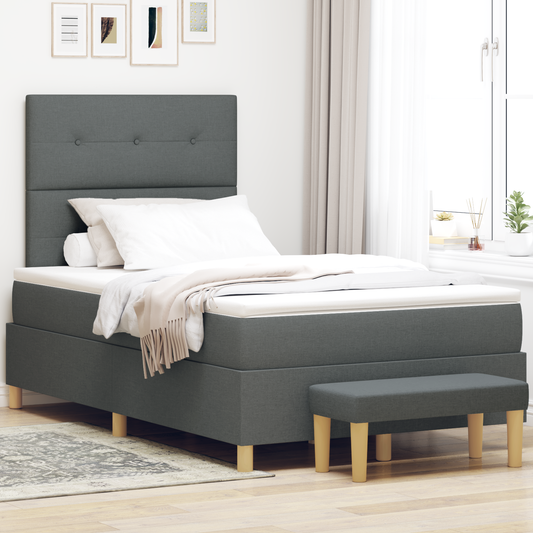 Box Spring Seng Med Madras Mørkegrå 120 X 200 Cm Stof