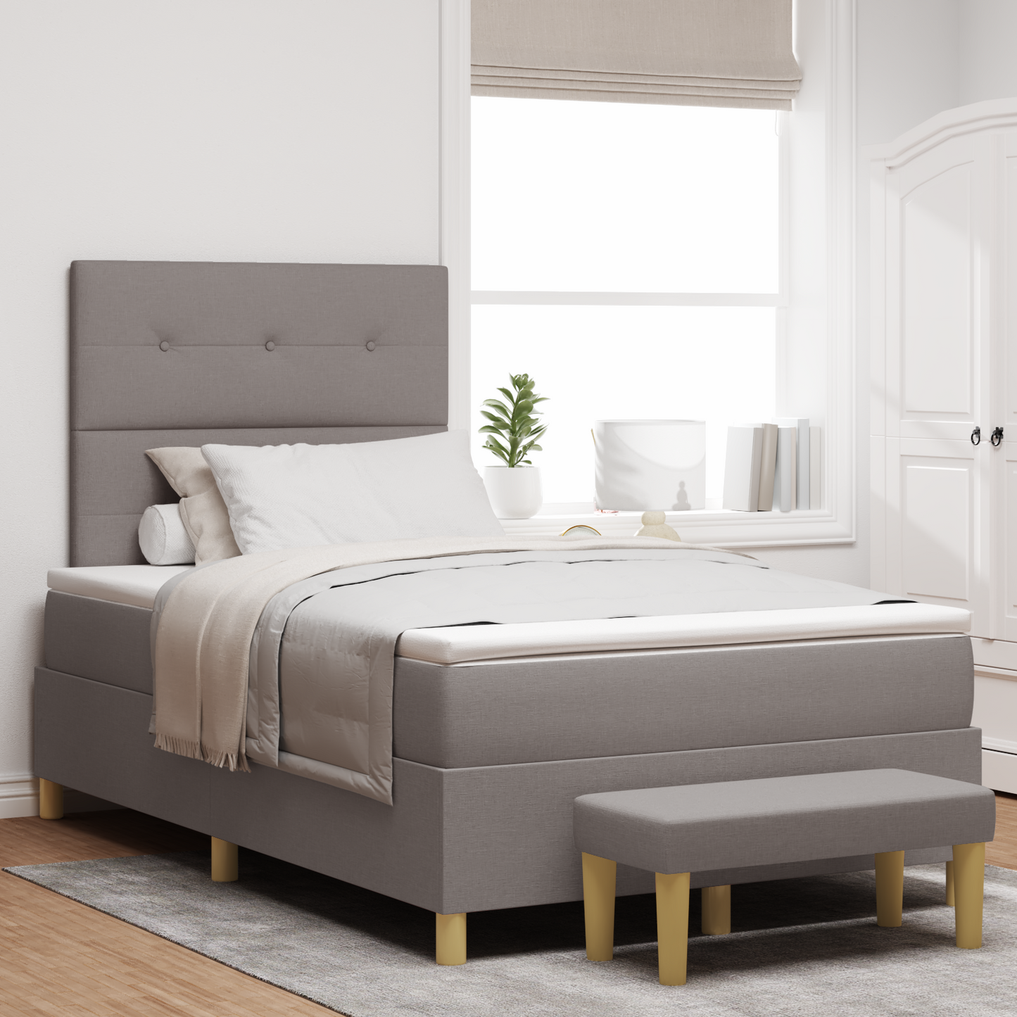 Box Spring Seng Med Madras Gråbrun 120 X 200 Cm Stof