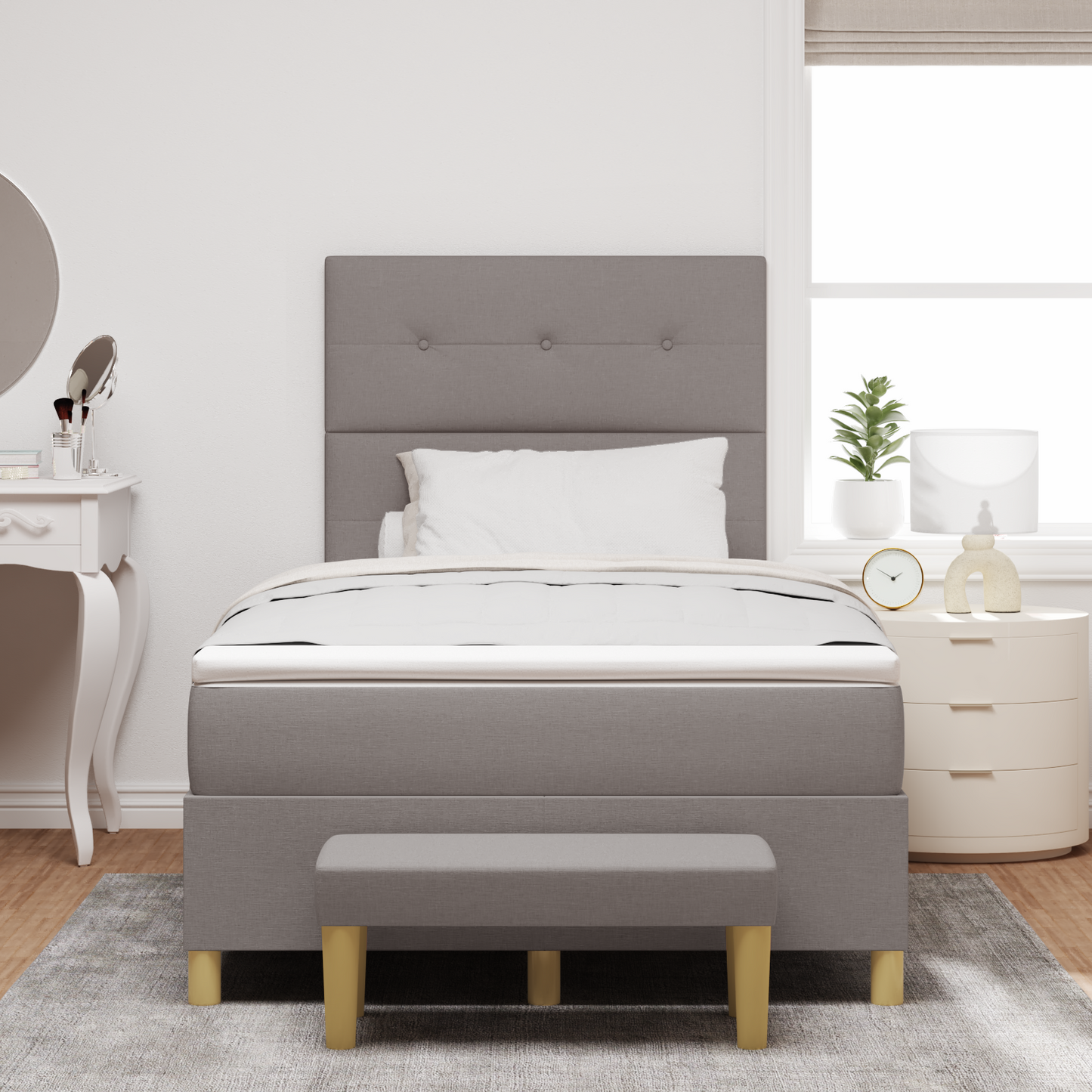Box Spring Seng Med Madras Gråbrun 120 X 200 Cm Stof