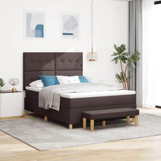 Box Spring Seng Med Madras Mørk Brun 160 X 200 Cm Stof