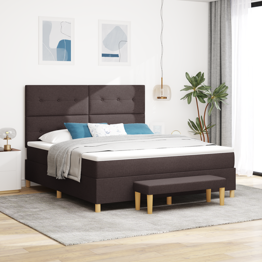 Box Spring Seng Med Madras Mørkebrun 180 X 200 Cm Stof