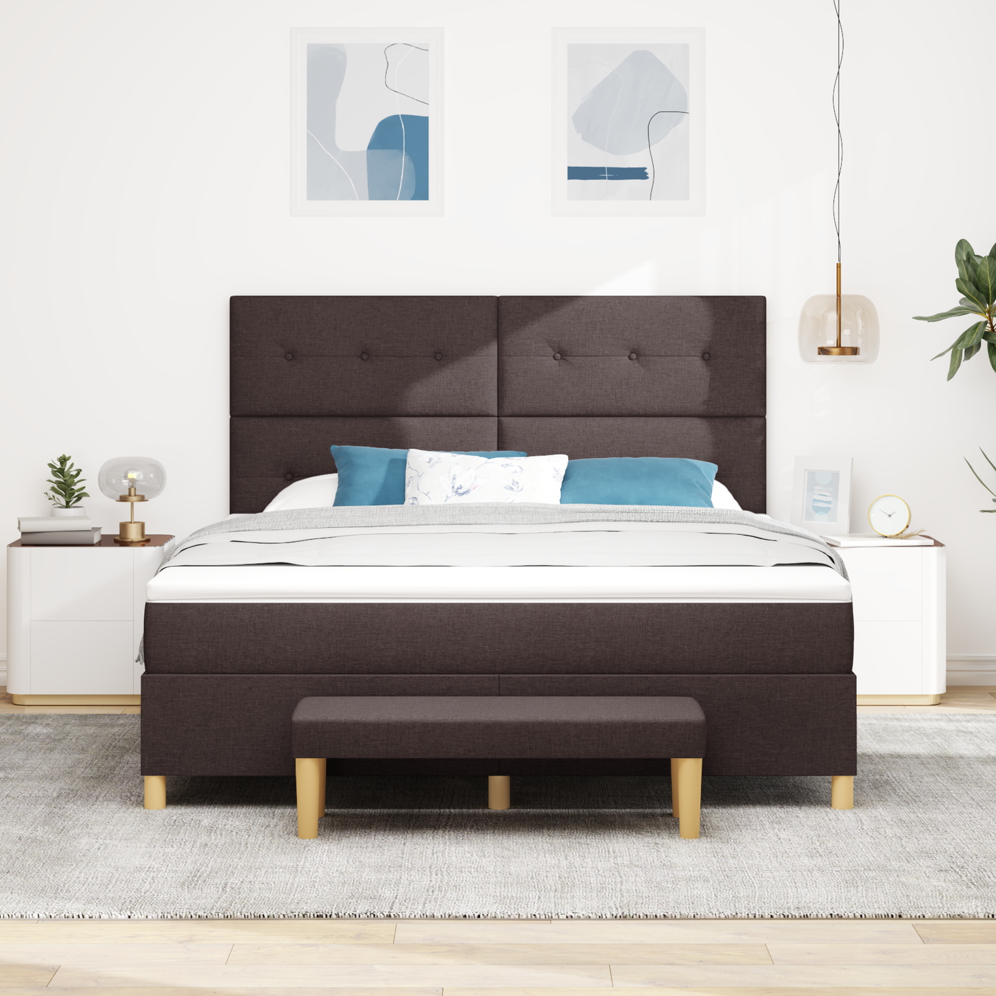 Box Spring Seng Med Madras Mørkebrun 180 X 200 Cm Stof