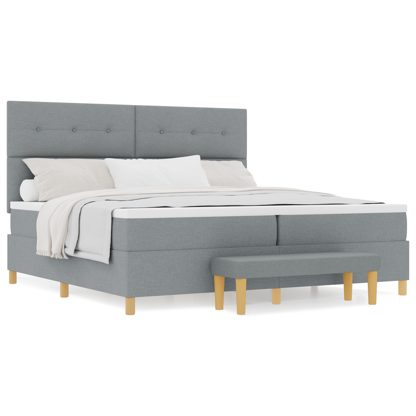 Box Spring Seng Med Madras Lysegrå 200 X 200 Cm Stof