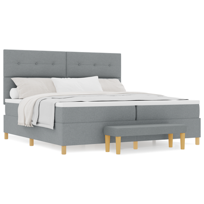 Box Spring Seng Med Madras Lysegrå 200 X 200 Cm Stof