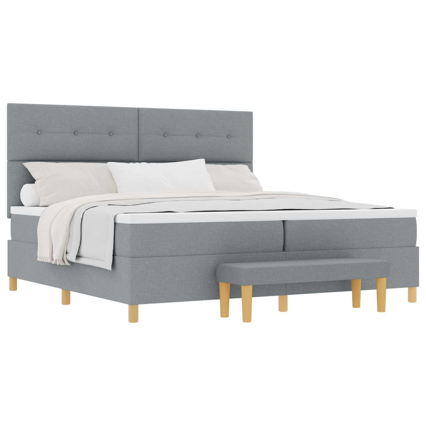 Box Spring Seng Med Madras Lysegrå 200 X 200 Cm Stof