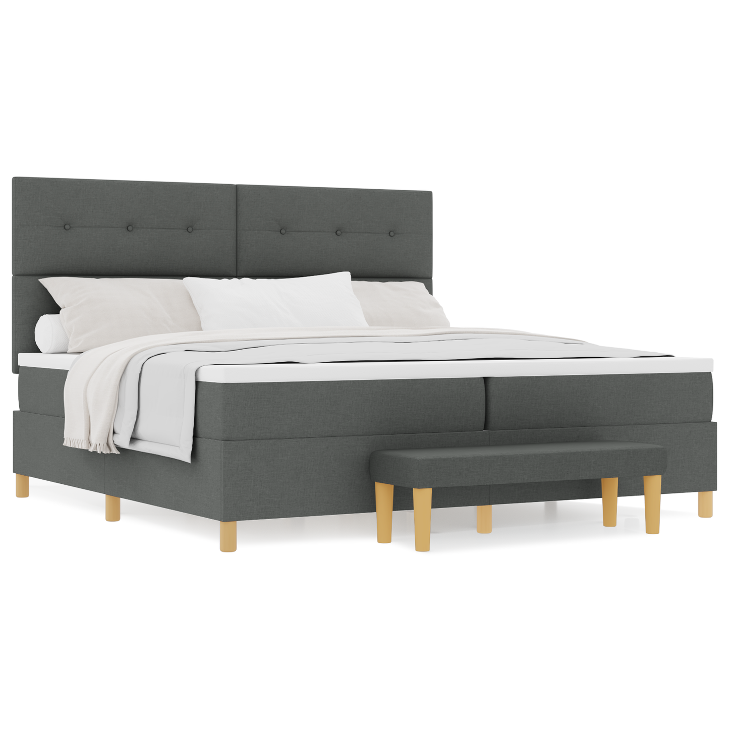 Box Spring Seng Med Madras Mørkegrå 200 X 200 Cm Stof