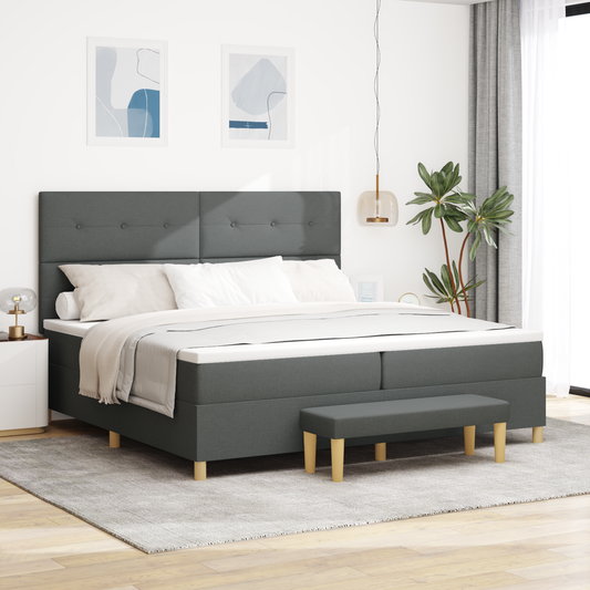 Box Spring Seng Med Madras Mørkegrå 200 X 200 Cm Stof