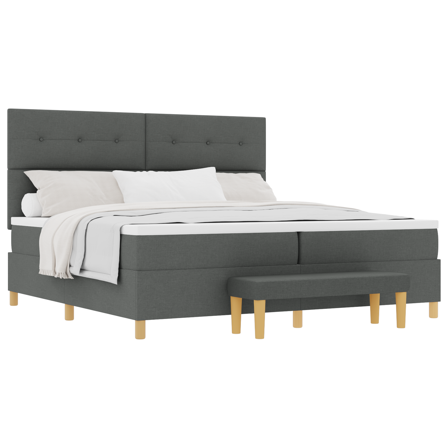 Box Spring Seng Med Madras Mørkegrå 200 X 200 Cm Stof