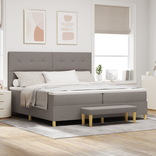 Box Spring Seng Med Madras Gråbrun 200 X 200 Cm Stof
