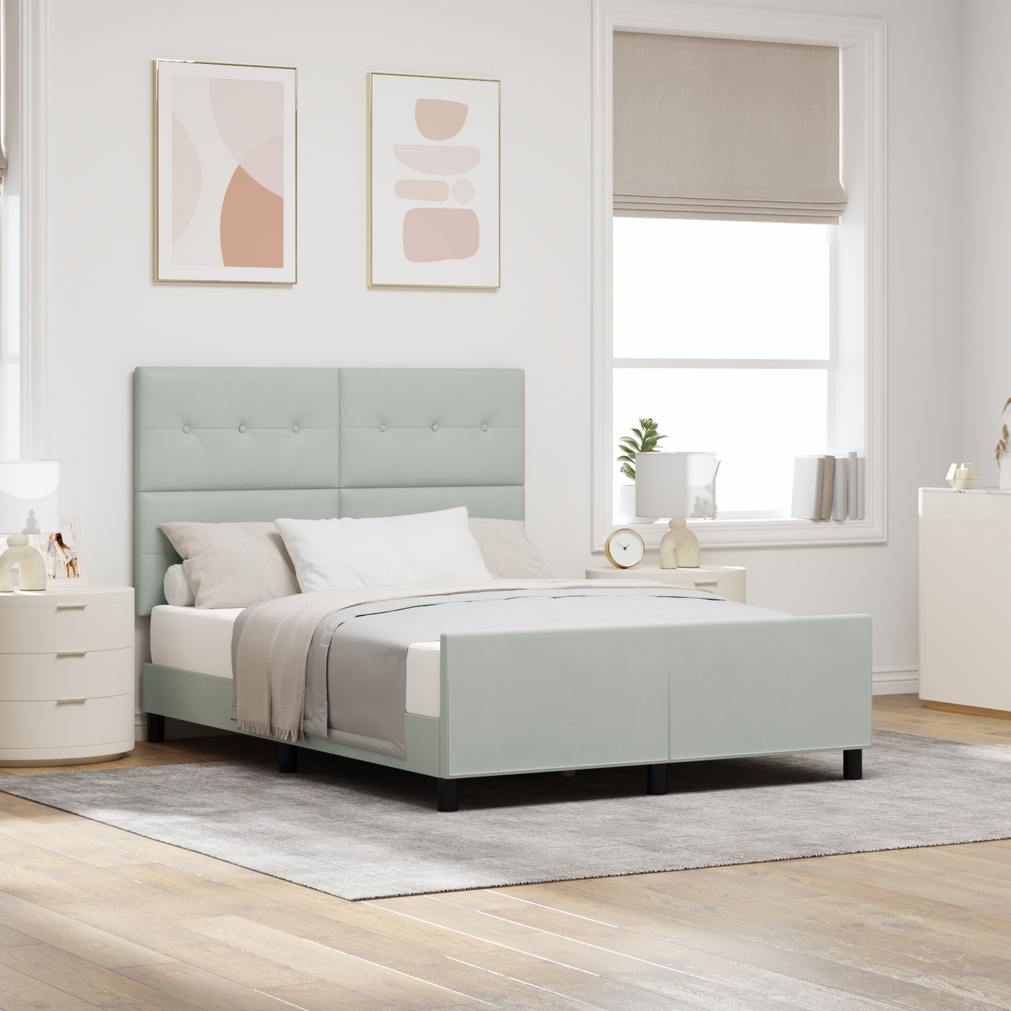 Sengestel Med Hovedgærde Lysegrå 160 X 200 Cm Fløjl