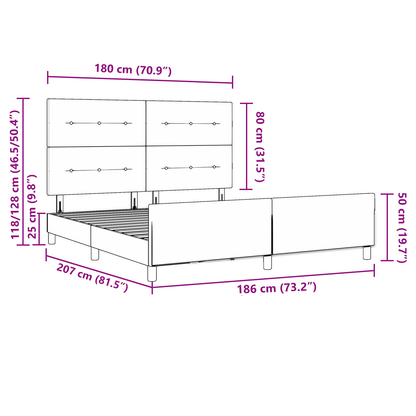 Sengestel Med Hovedgærde Mørkegrå 180 X 200 Cm Fløjl