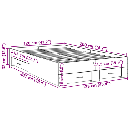 Sengestel Brun 120 X 200 Cm Konstrueret Træ