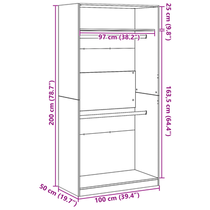 Sort Egetræ Garderobe - 100X50X200 Cm