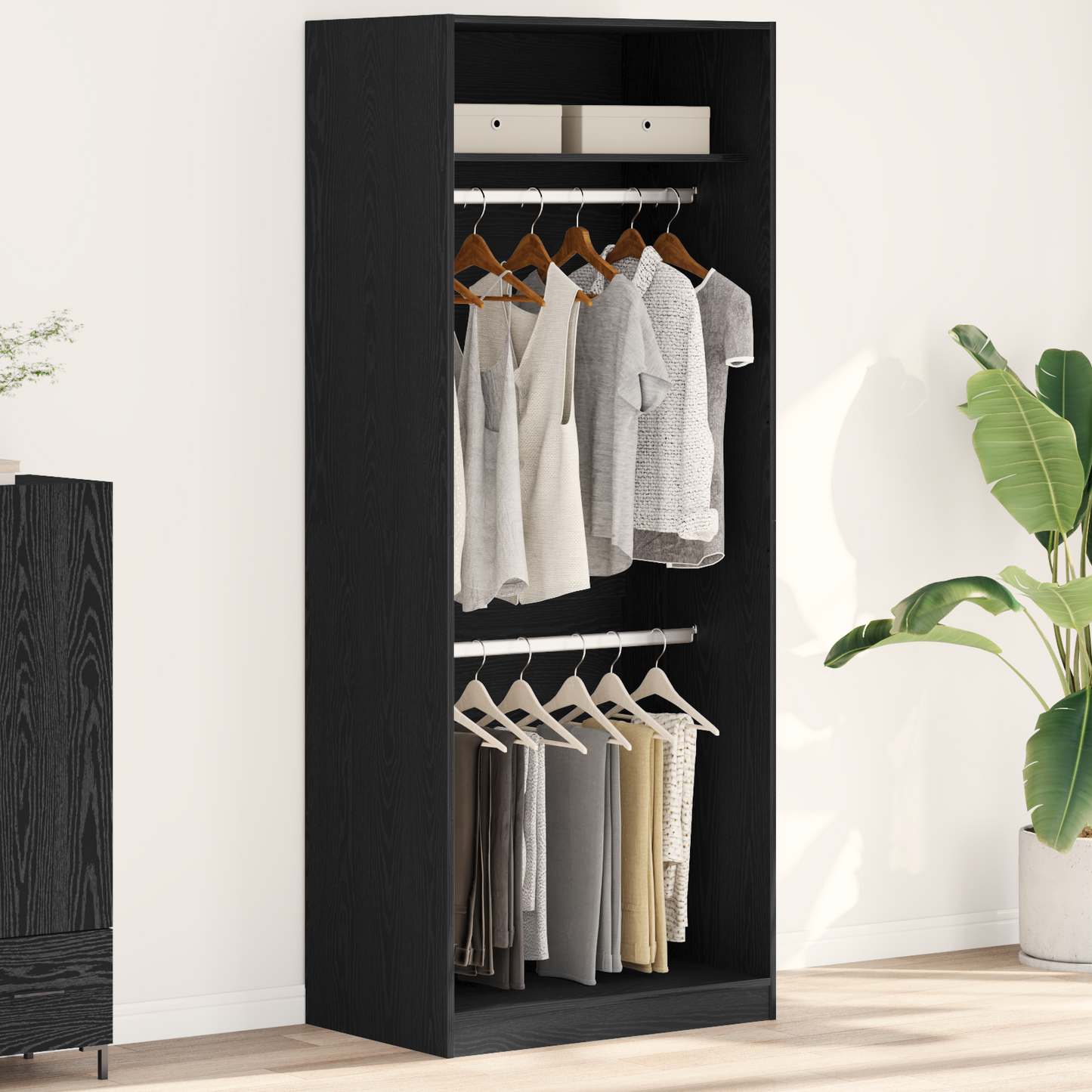 Garderobe Sort Eg 80X50X200 Cm Bygget Af Træ