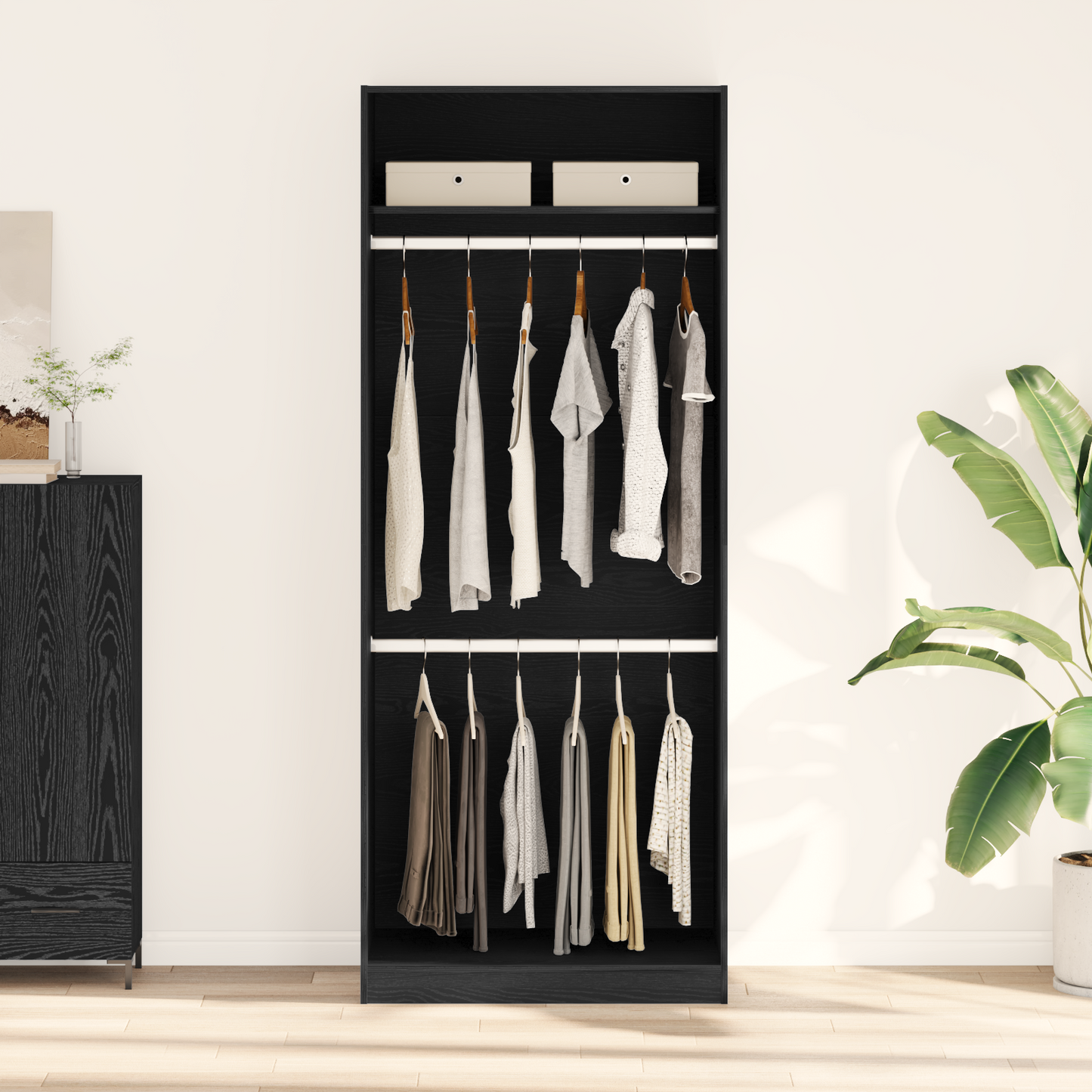 Garderobe Sort Eg 80X50X200 Cm Bygget Af Træ
