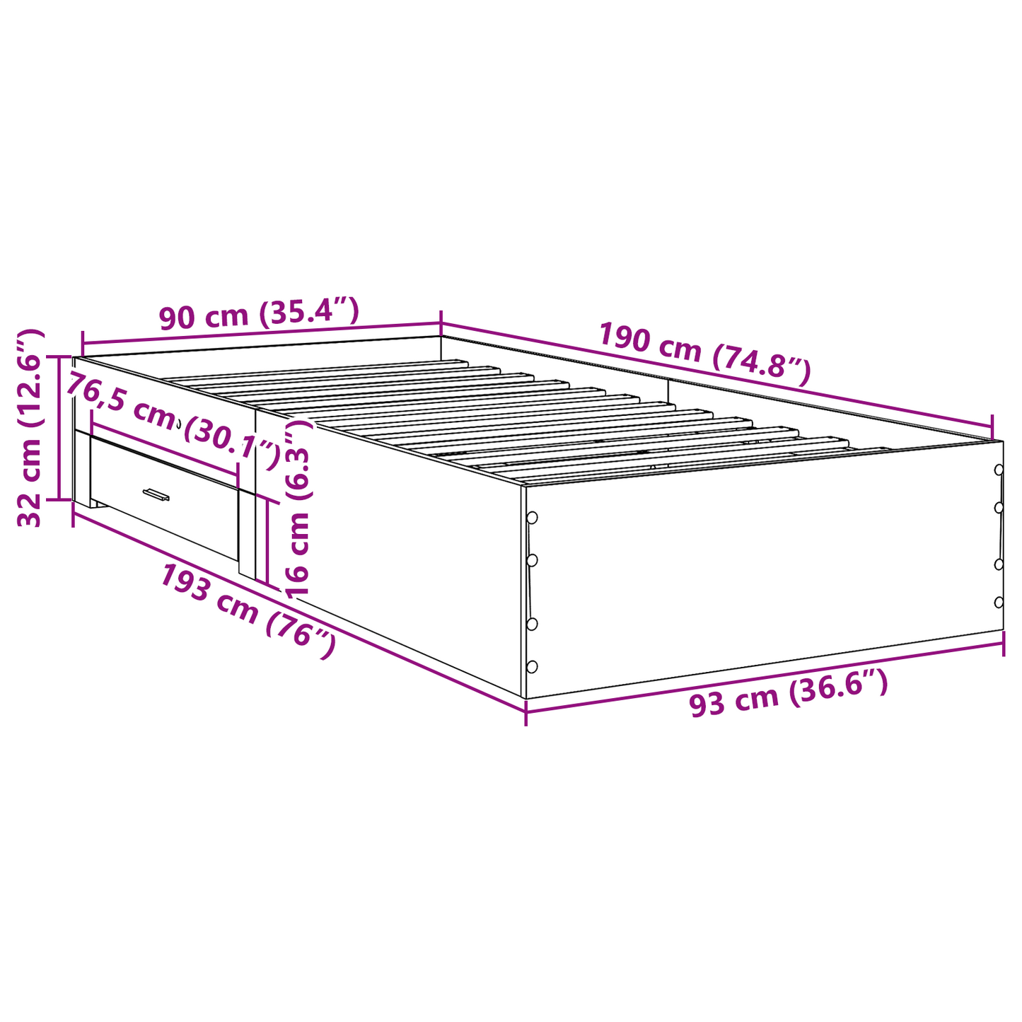 Sengestel Brun 90 X 190 Cm Konstrueret Træ