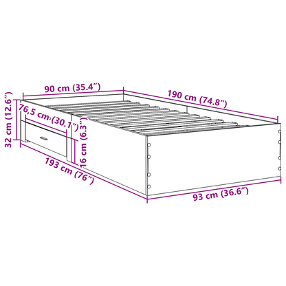 Sengestel Brun 90 X 190 Cm Konstrueret Træ
