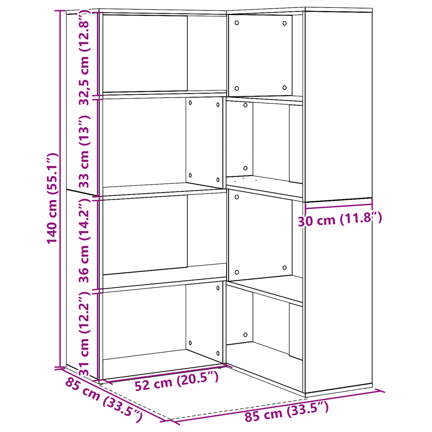 Bogskab Sort Eg 140 X 30 X 140 Cm Konstrueret Træ