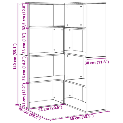 Bogskab Sort Eg 140 X 30 X 140 Cm Konstrueret Træ
