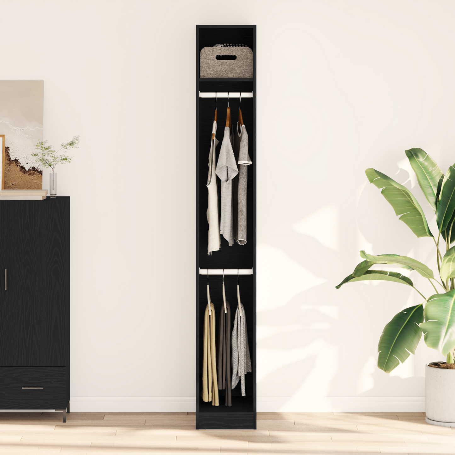 Garderobe I Sort Eg 30X50X200 Cm Lavet Af Konstrueret Træ