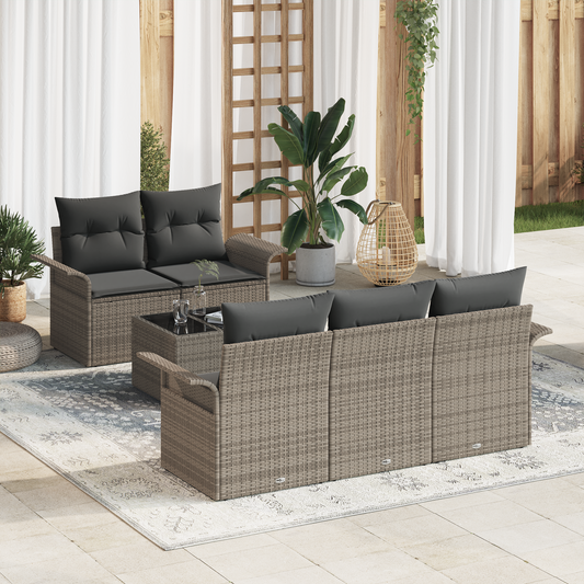 6 Dels Have Sofa Sæt Med Puder Grå Poly Rattan