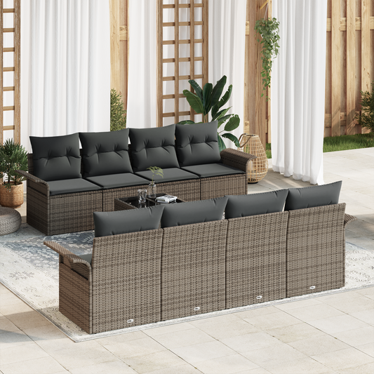 9-Delt Have Sofa Sæt Med Puder Grå Poly Rattan