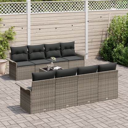 9-Delt Have Sofa Sæt Med Puder Grå Poly Rattan