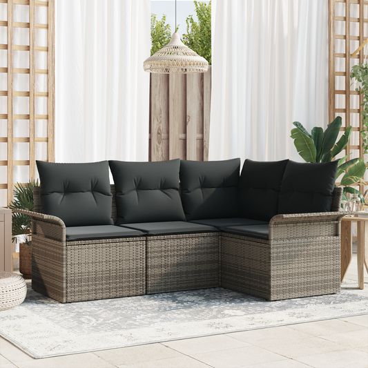 4 Delers Have Sofasæt Med Puder Grå Poly Rattan