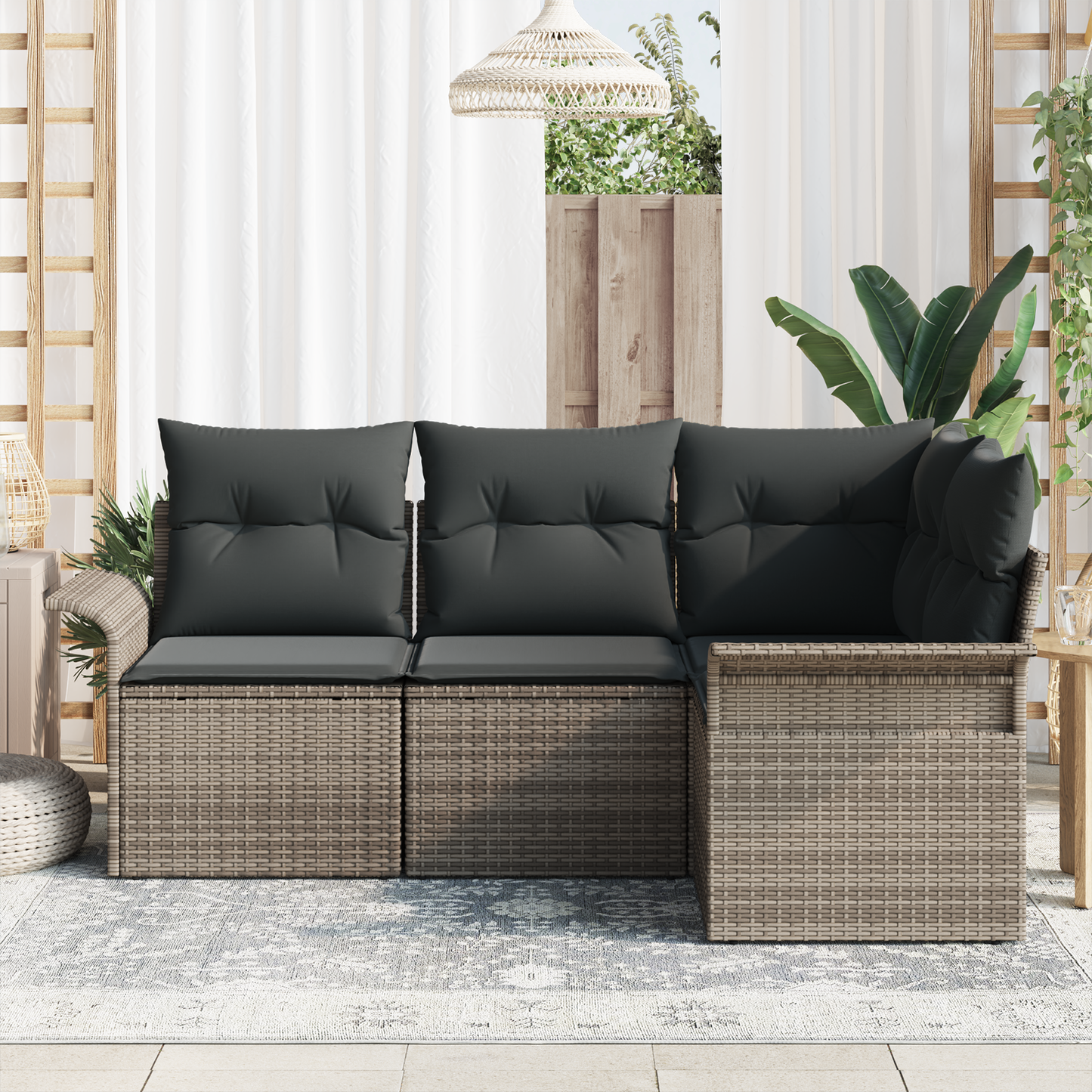 4 Delers Have Sofasæt Med Puder Grå Poly Rattan