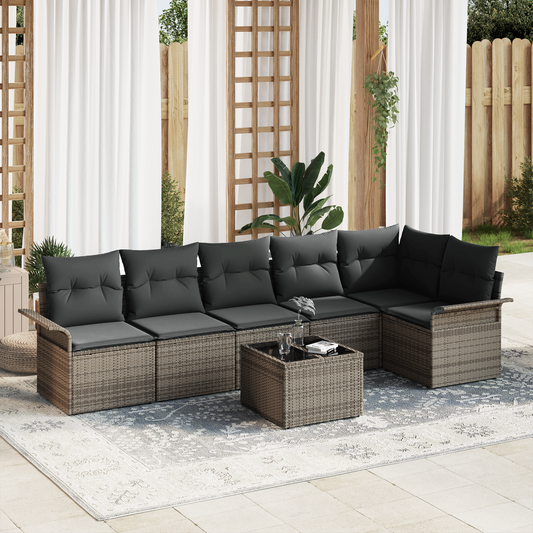 6 Delt Have Sofa Sæt Med Puder Sort Poly Rattan
