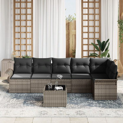 6 Delt Have Sofa Sæt Med Puder Sort Poly Rattan