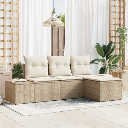 4 Personers Havemøbel Sæt Med Hynder Beige Poly Rattan