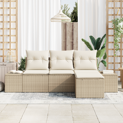 4 Personers Havemøbel Sæt Med Hynder Beige Poly Rattan