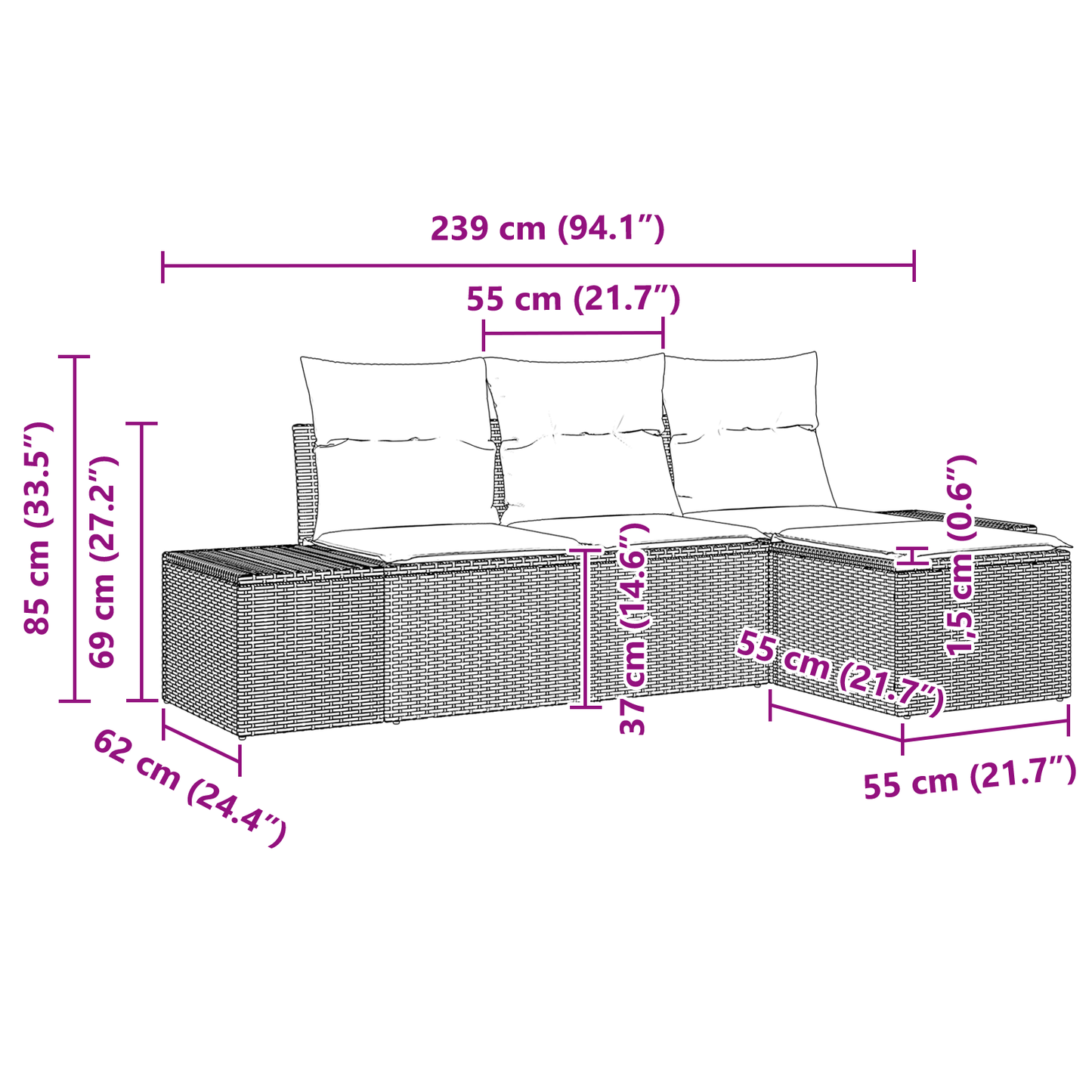 4 Personers Havemøbel Sæt Med Hynder Beige Poly Rattan