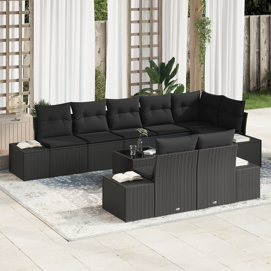 9 Pcs Havemøbelsæt Med Puder Beige Poly Rattan
