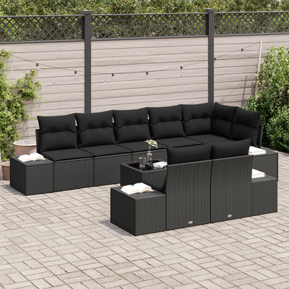 9 Pcs Havemøbelsæt Med Puder Beige Poly Rattan