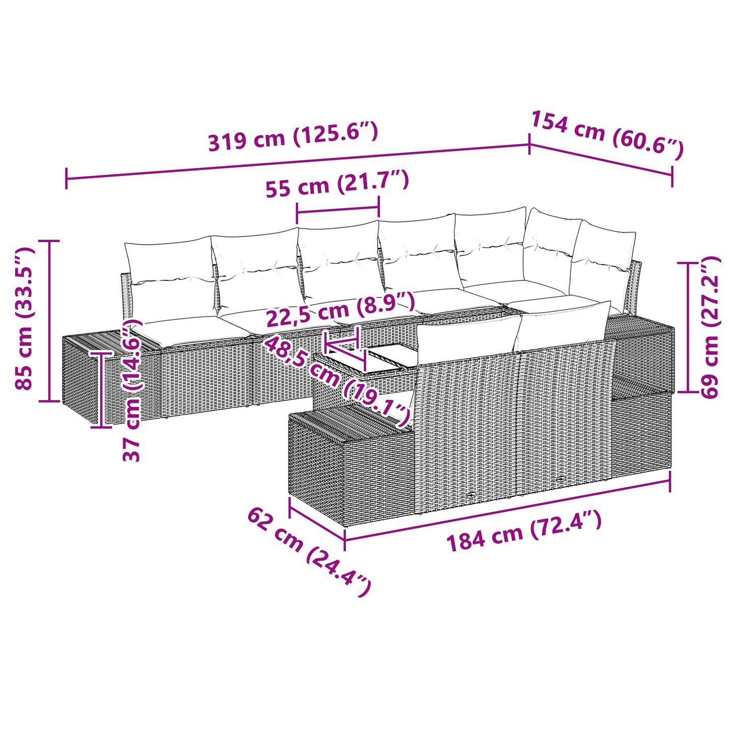 9 Pcs Havemøbelsæt Med Puder Beige Poly Rattan