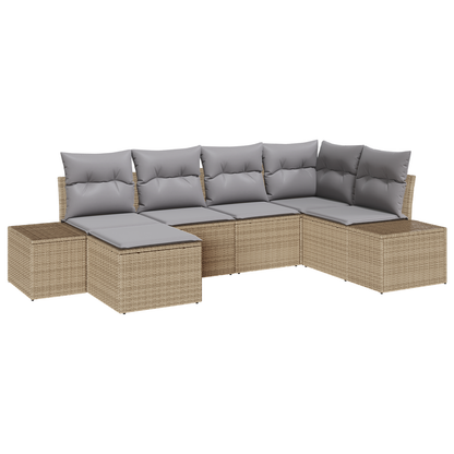 6 Delers Have Sofa Sæt Med Pudef Beige Poly Rattan