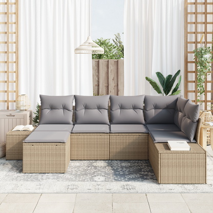 6 Delers Have Sofa Sæt Med Pudef Beige Poly Rattan