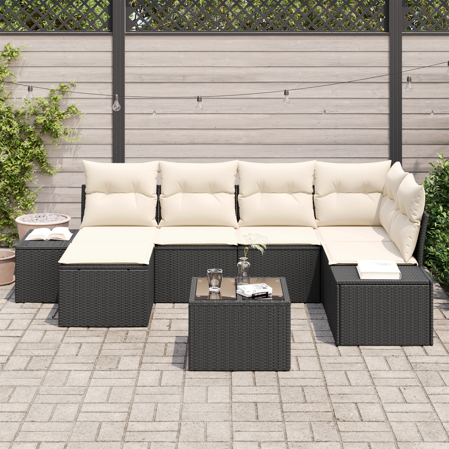6 Dele Have Sofa Sæt Med Puder Brun Poly Rattan