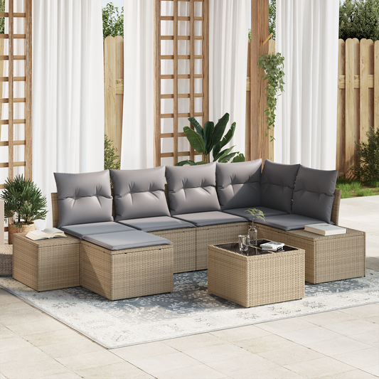 7 Delers Have Sofa Sæt Med Puder Sort Poly Rattan
