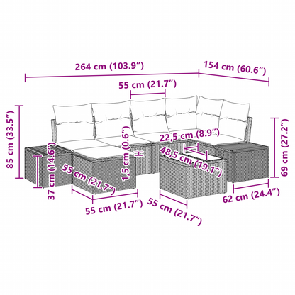 7 Delers Have Sofa Sæt Med Puder Sort Poly Rattan