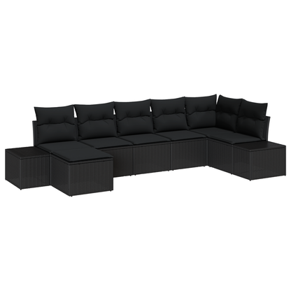 7 Personers Have Sofasæt Med Puder Sort Poly Rattan