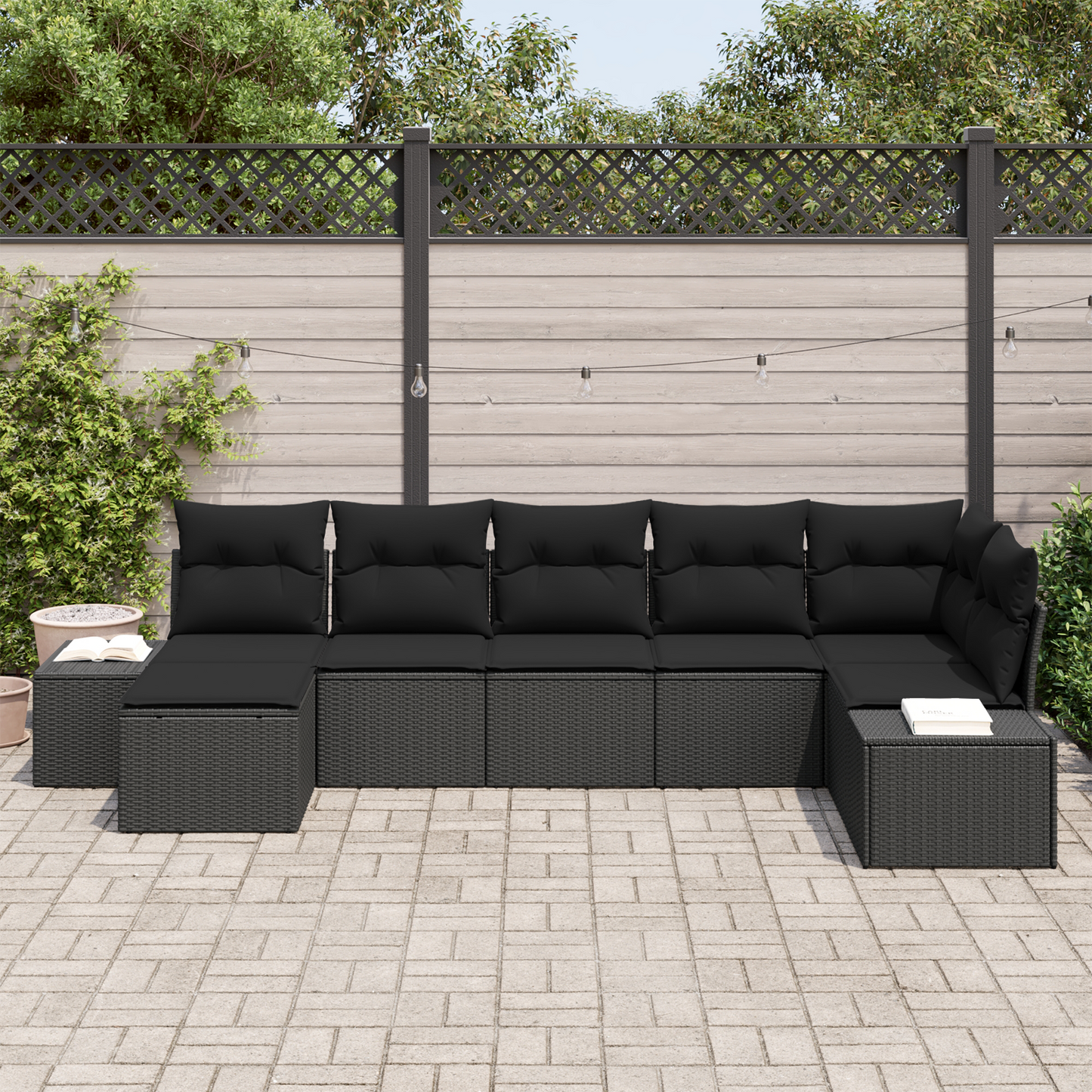 7 Personers Have Sofasæt Med Puder Sort Poly Rattan