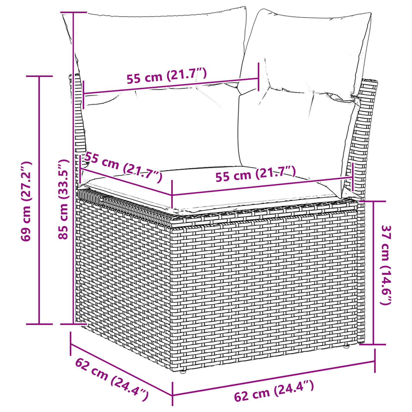 7 Personers Have Sofasæt Med Puder Sort Poly Rattan