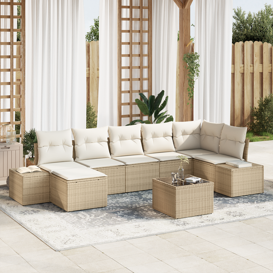 8 Dels Have Sofa Sæt Med Hynder Brun Poly Rattan